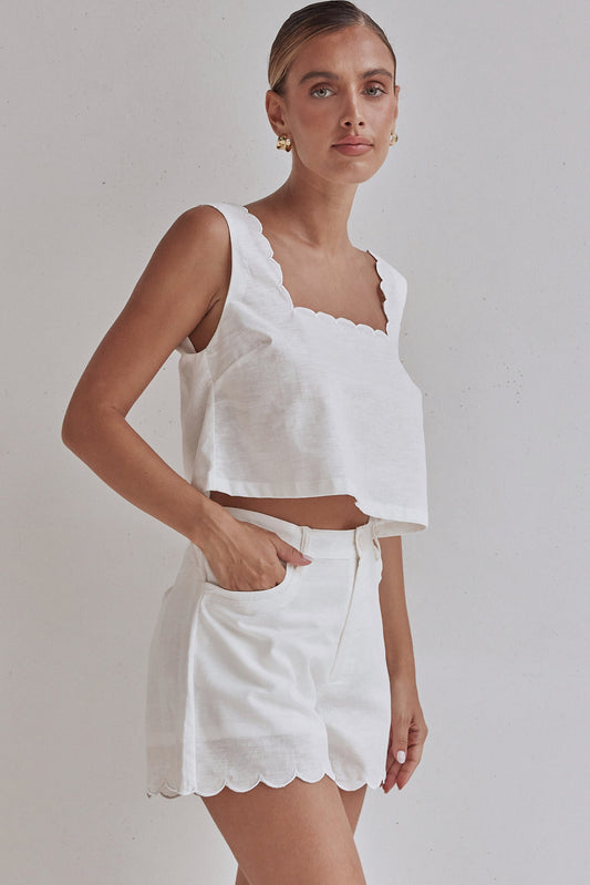 Luna Scallop Linen Top